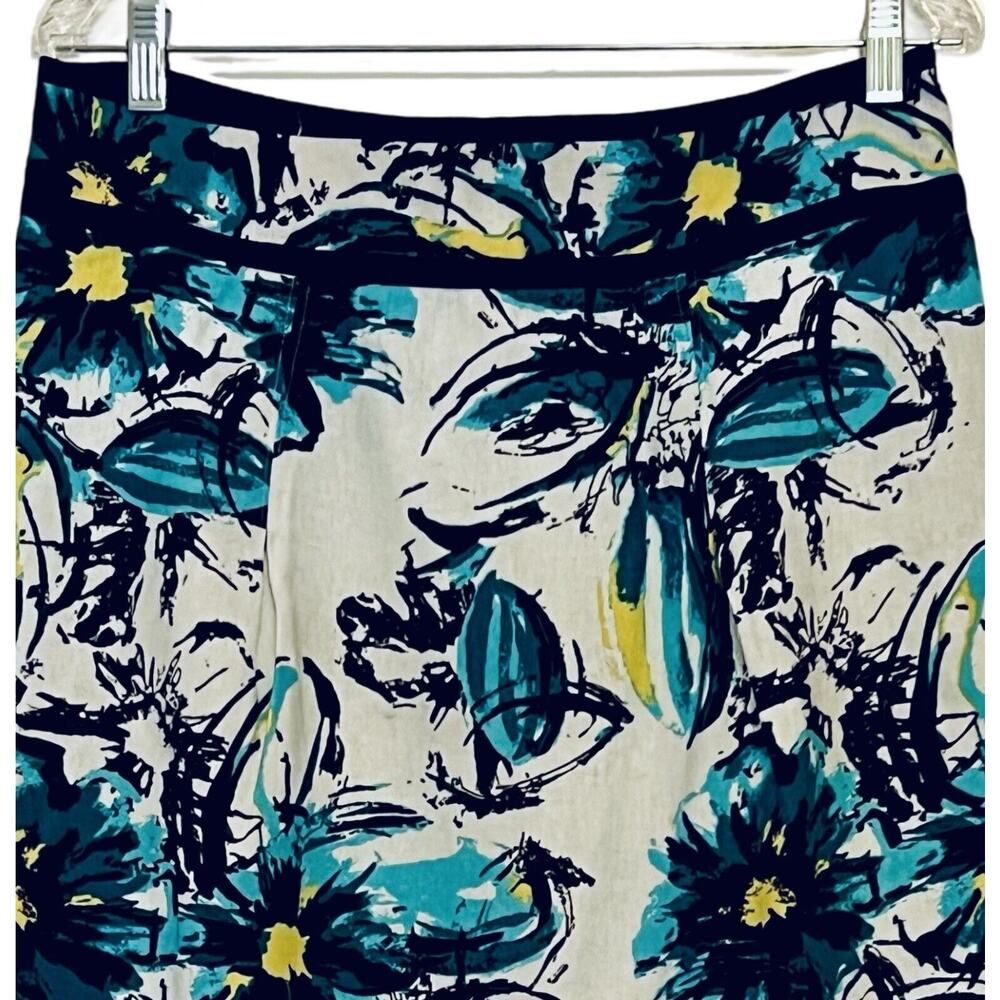 Cato Linen Skirt Womens Size 12 White Blue Floral A Line Zip Lined Cottagecore - Picture 5 of 9